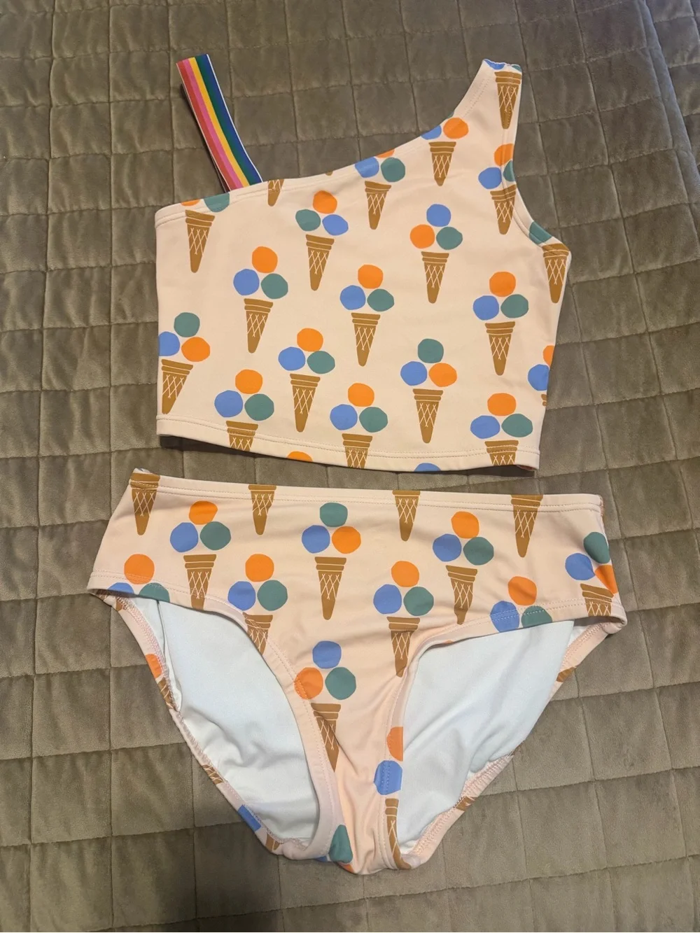 One-Shoulder Ice Cream Print Bikini Set - Peach Base